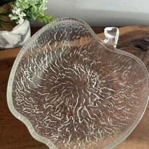 Vintage apple-shaped ice glass crinkle textured glass bowl 8” made in Italy